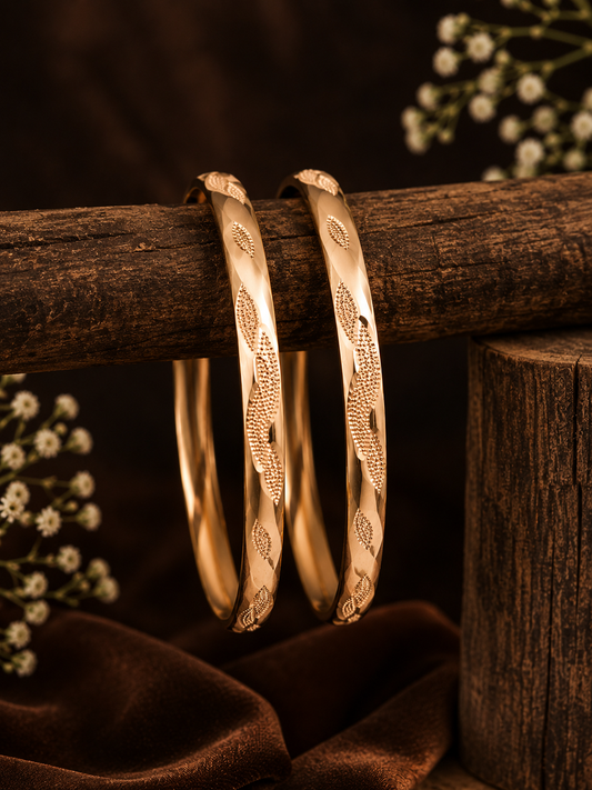 Panchaloham Unpolished Leaf Engraved Bangles