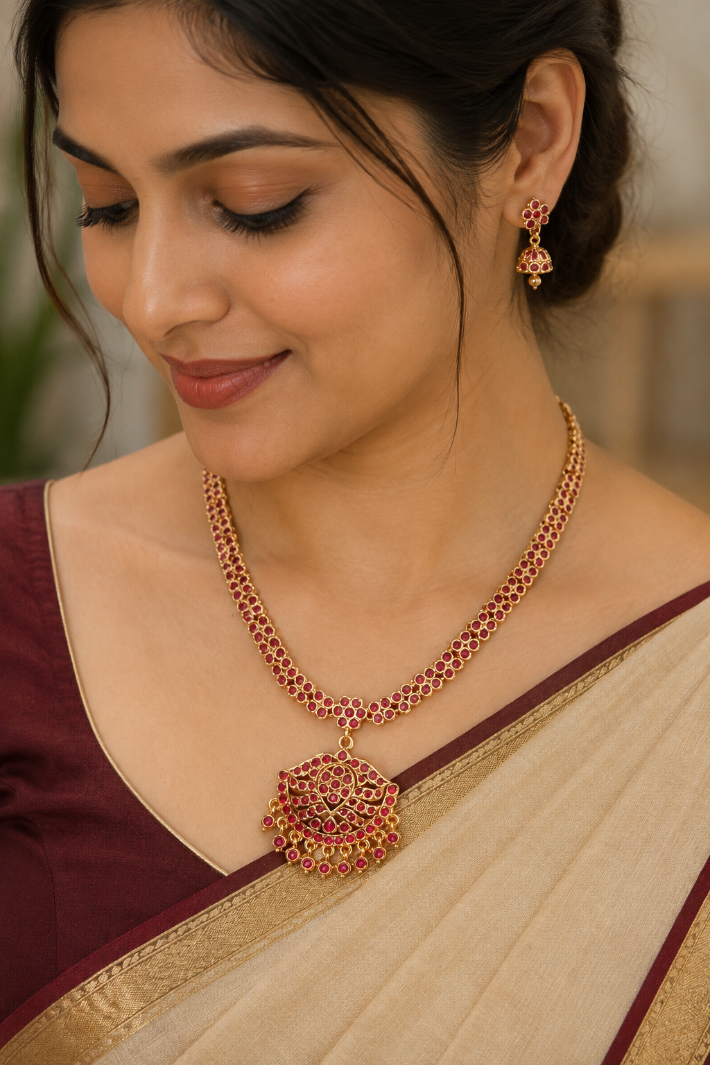 Panchaloham Polished Ruby Stone Necklace