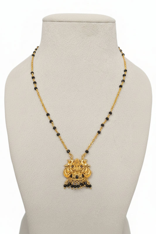 Panchaloham Black beads with lakhmidevi locket