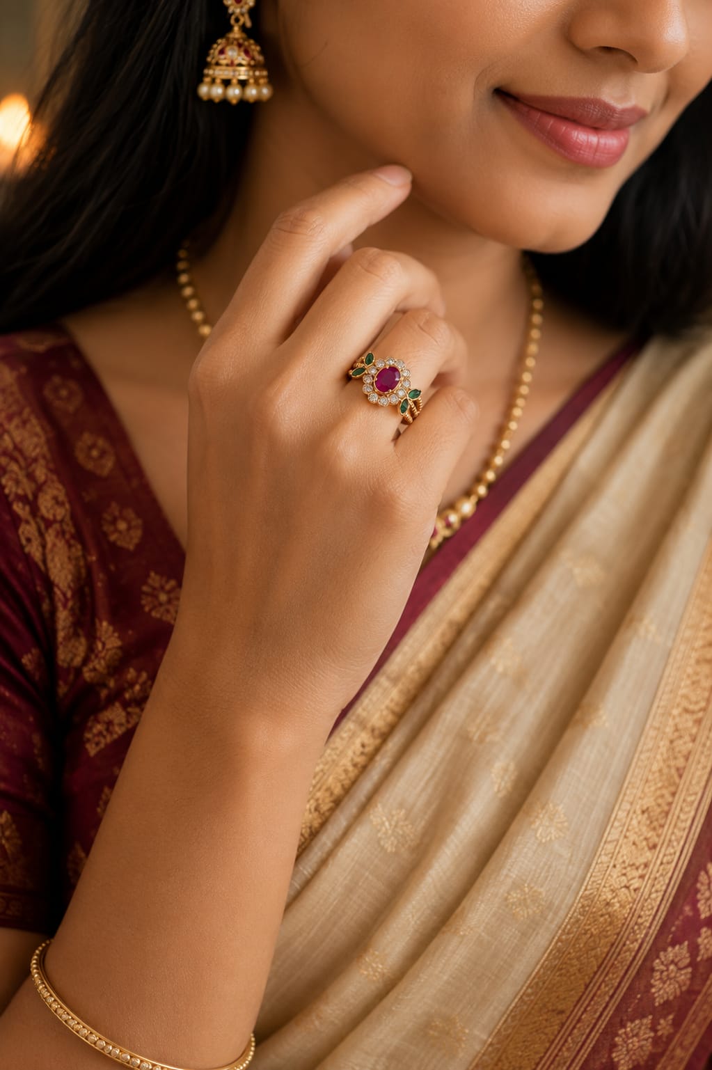 Panchaloham stone finger ring (women)