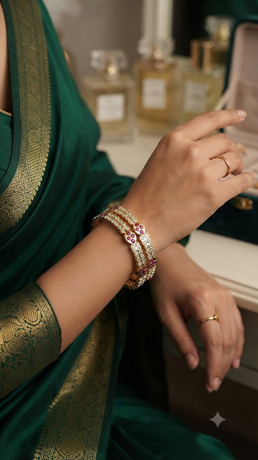 Panchaloham two line stone bangles(Daimond Model)
