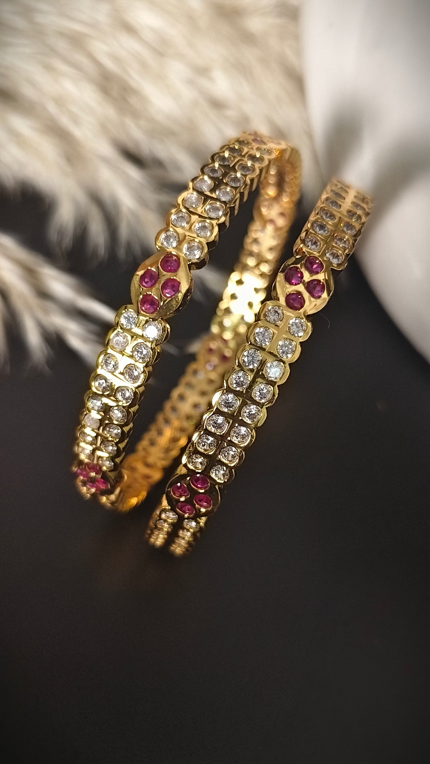 Panchaloham two line stone bangles(Daimond Model)