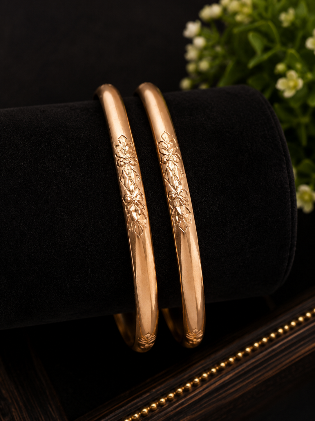Panchaloham Unpolished Floral Engraved Bangles