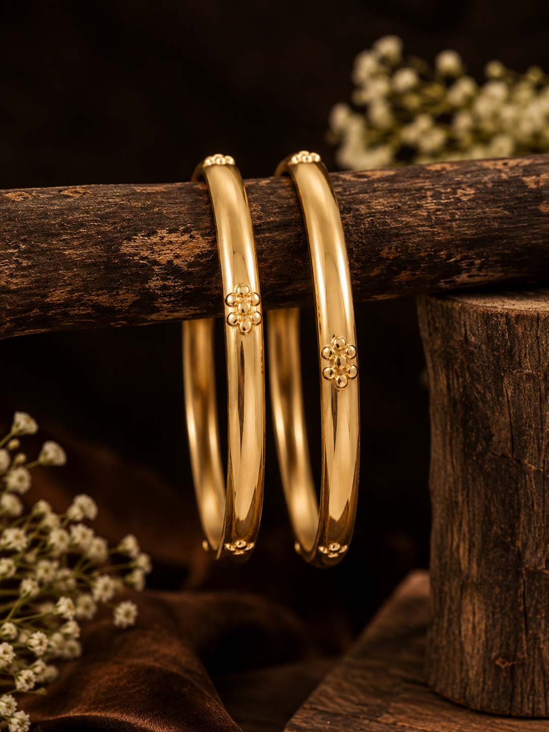 Panchaloham Unpolished Floral Dot Bangles