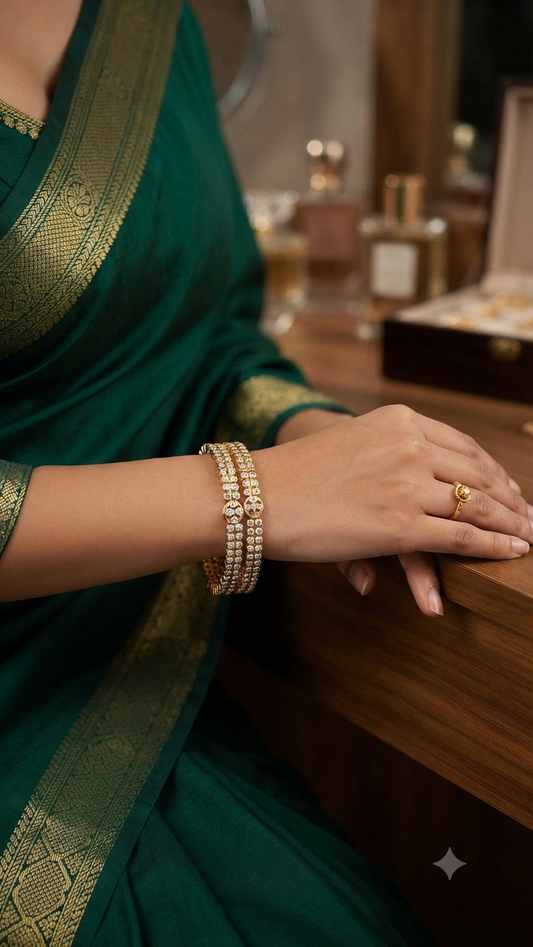 Panchaloham two line stone bangles(Daimond Model)