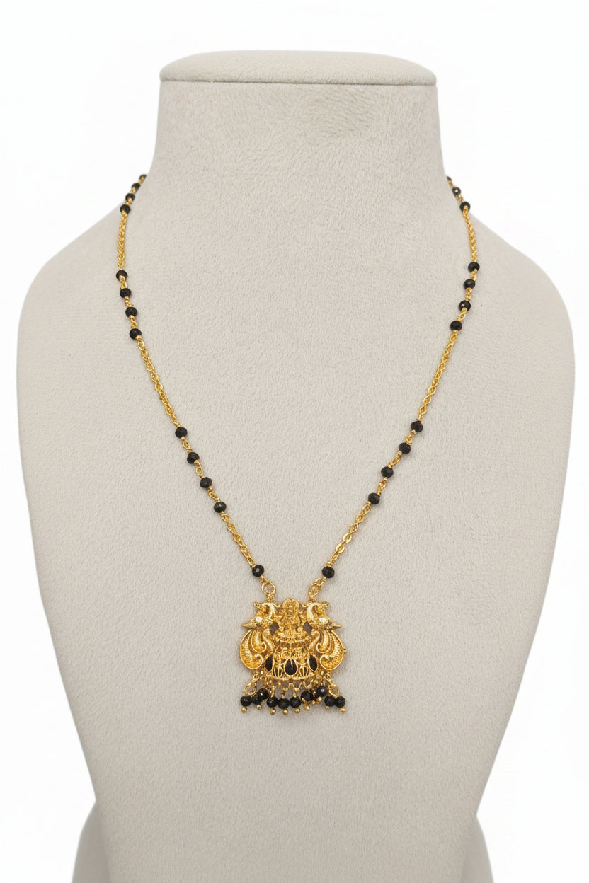 Panchaloham Black beads with lakhmidevi locket