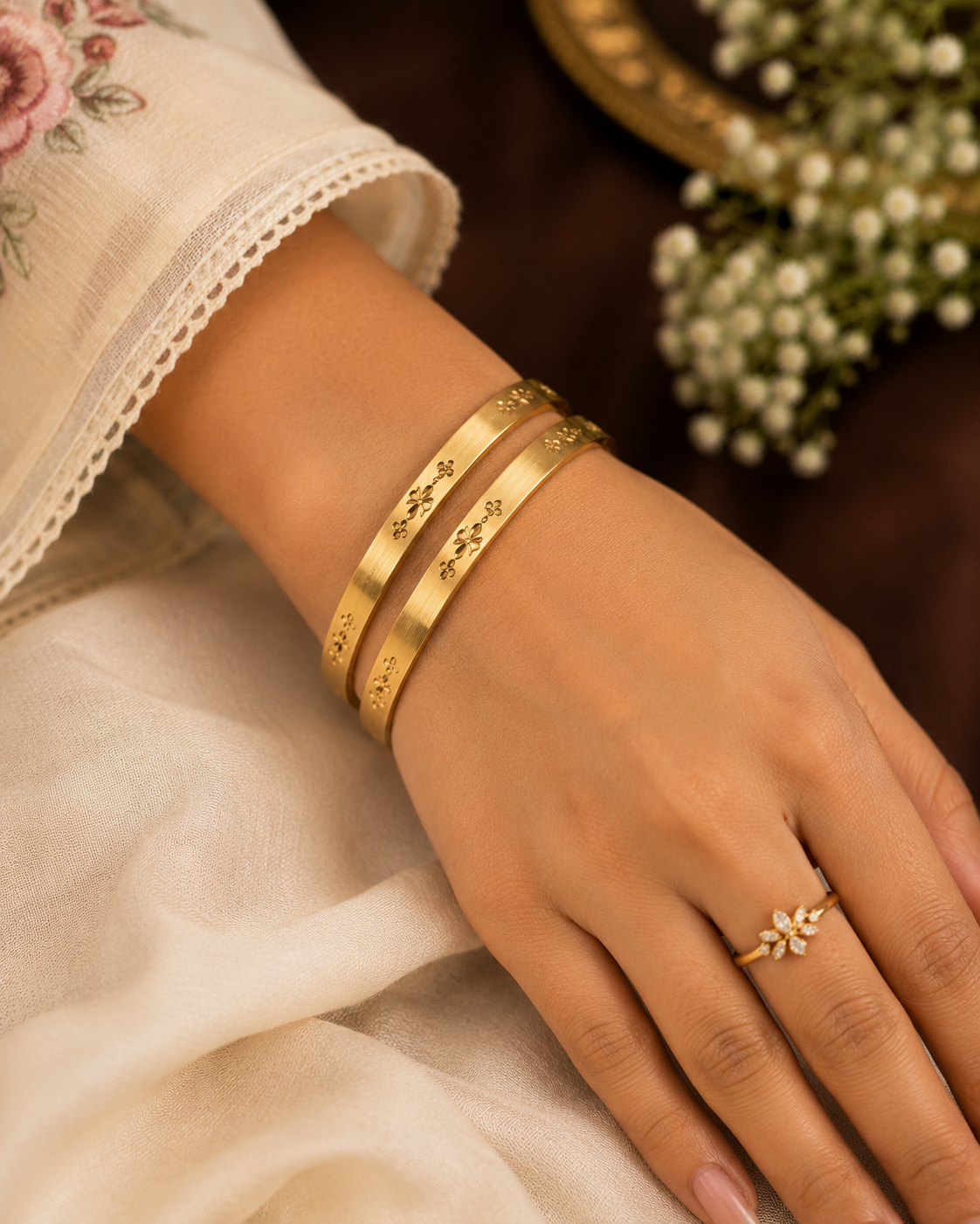Panchaloham unpolished Floral Bangles