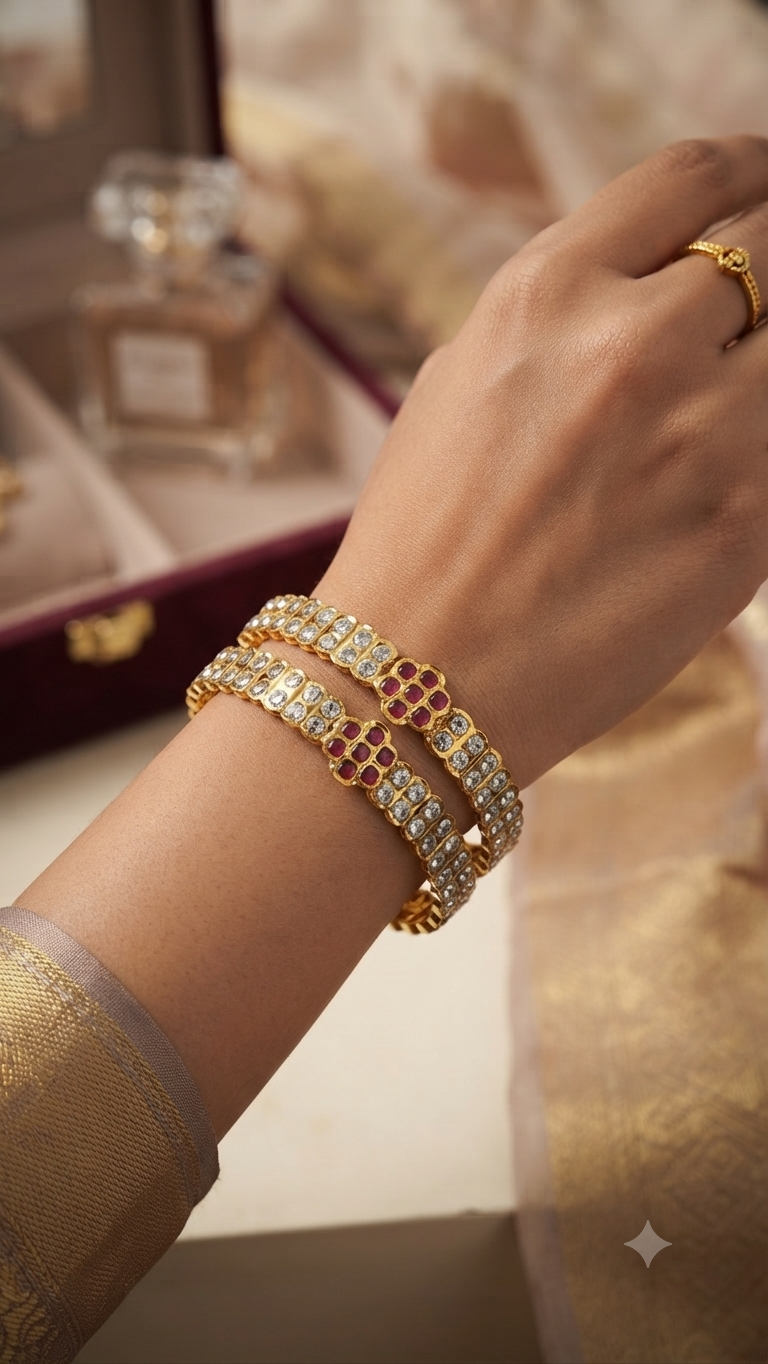 Panchaloham stone bangles(Flower Model)